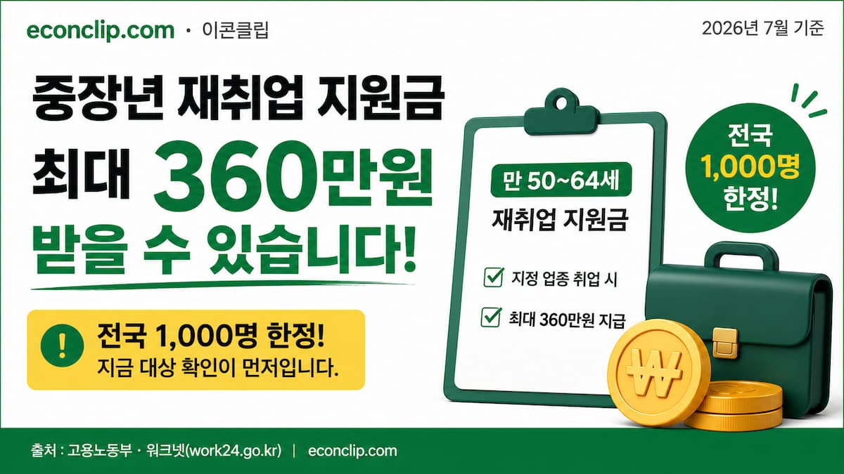 중장년 재취업 지원금 2026년 7월"